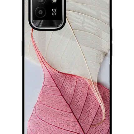 White Pink Leaf Oppo F19 Pro+ Glass Case Back Cover by Casekaro