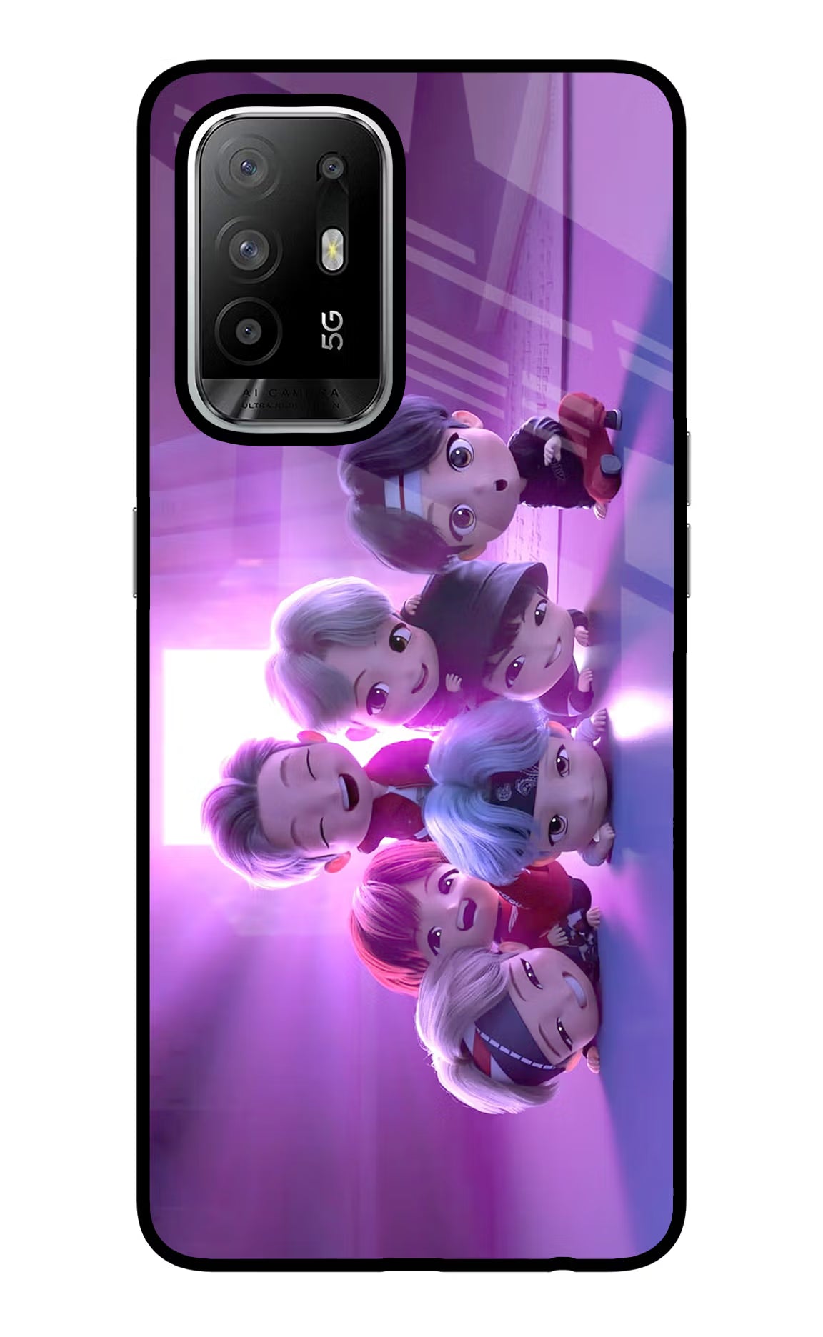 BTS Chibi Oppo F19 Pro+ Glass Case Back Cover by Casekaro