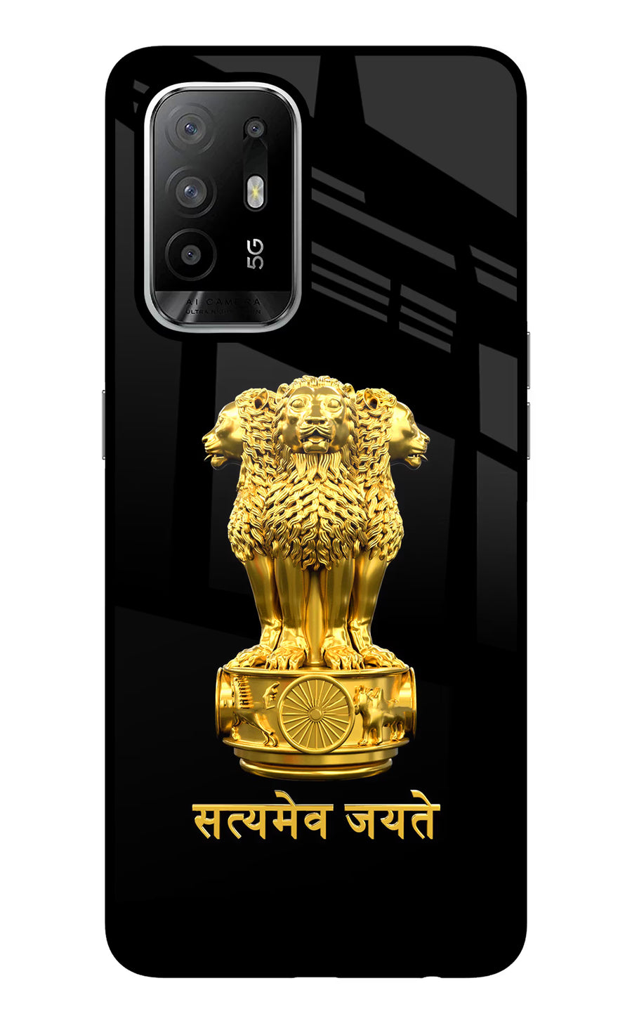 Satyamev Jayate Golden Oppo F19 Pro+ Back Cover, Glass case