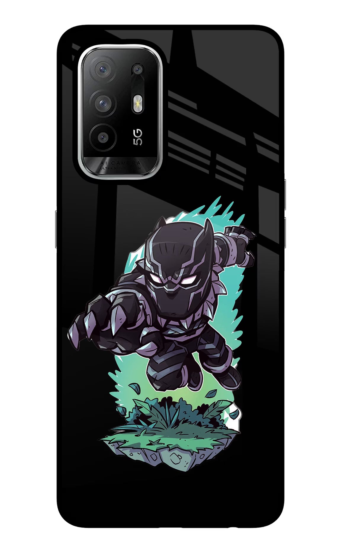 Black Panther Oppo F19 Pro+ Glass Case Back Cover by Casekaro