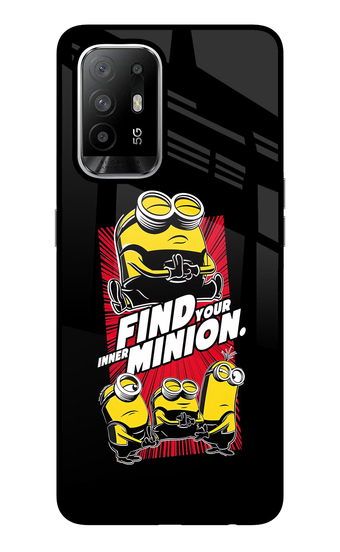 Find your inner Minion Oppo F19 Pro+ Glass Case Back Cover by Casekaro