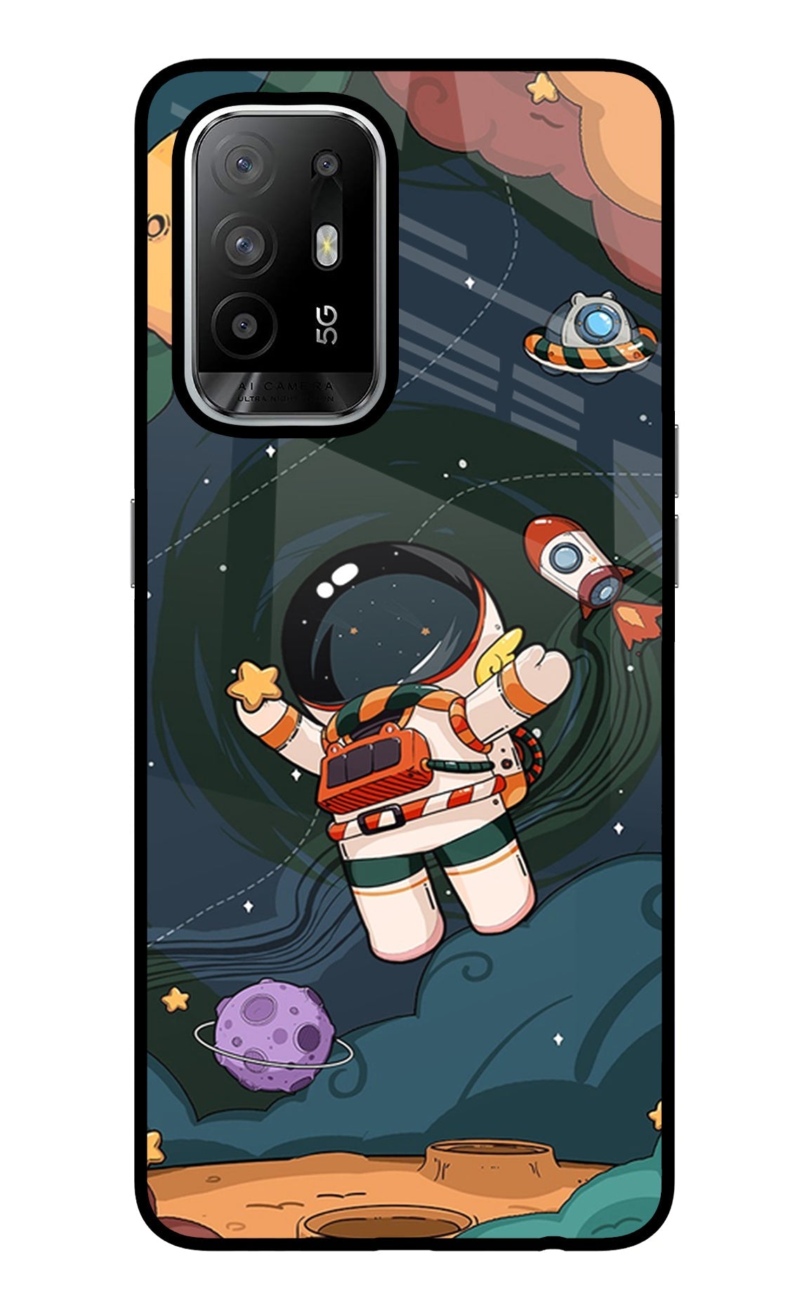 Cartoon Astronaut Oppo F19 Pro+ Glass Case