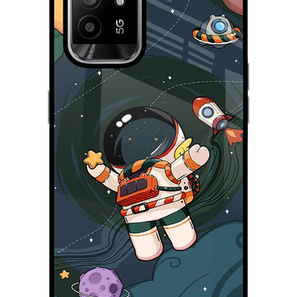 Cartoon Astronaut Oppo F19 Pro+ Glass Case Back Cover by Casekaro