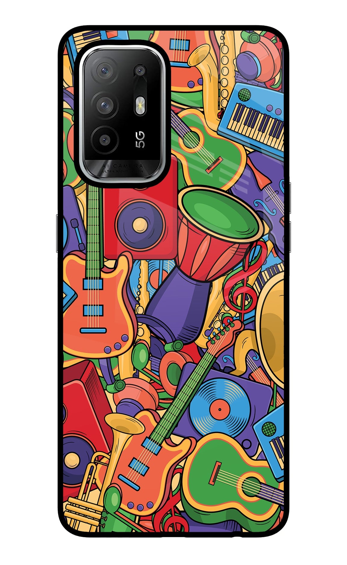 Music Instrument Doodle Oppo F19 Pro+ Glass Case