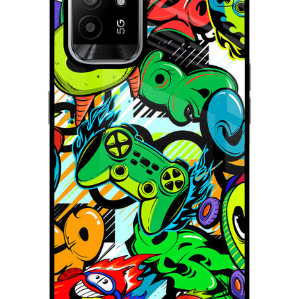 Game Doodle Oppo F19 Pro+ Glass Case Back Cover by Casekaro