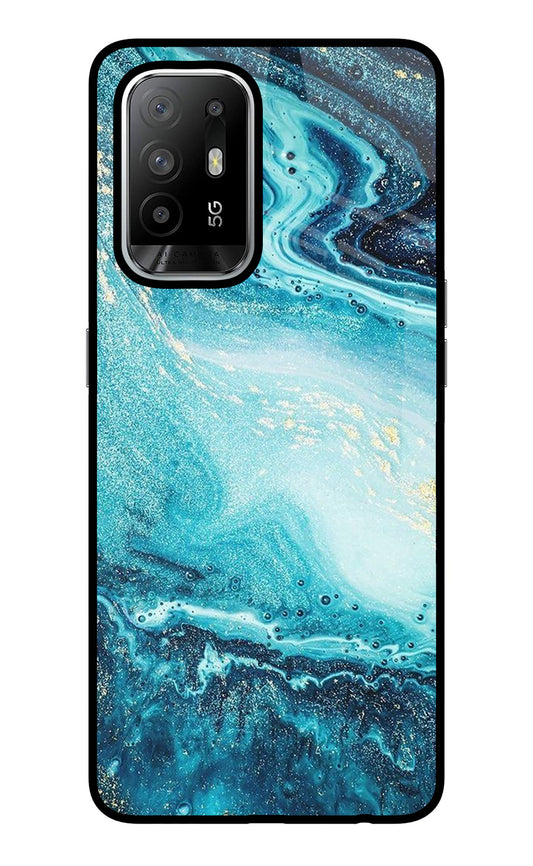 Blue Glitter Marble Oppo F19 Pro+ Glass Case