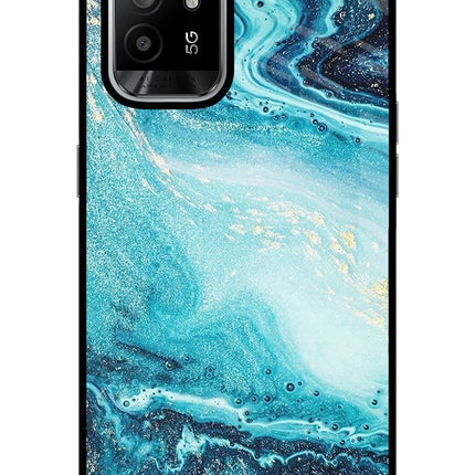 Blue Glitter Marble Oppo F19 Pro+ Glass Case Back Cover by Casekaro