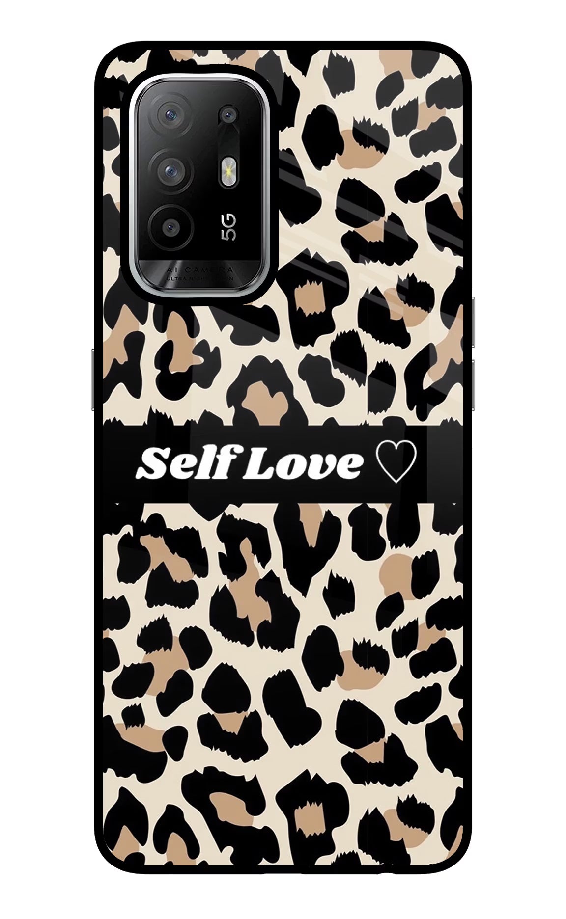 Leopard Print Self Love Oppo F19 Pro+ Glass Case Back Cover by Casekaro