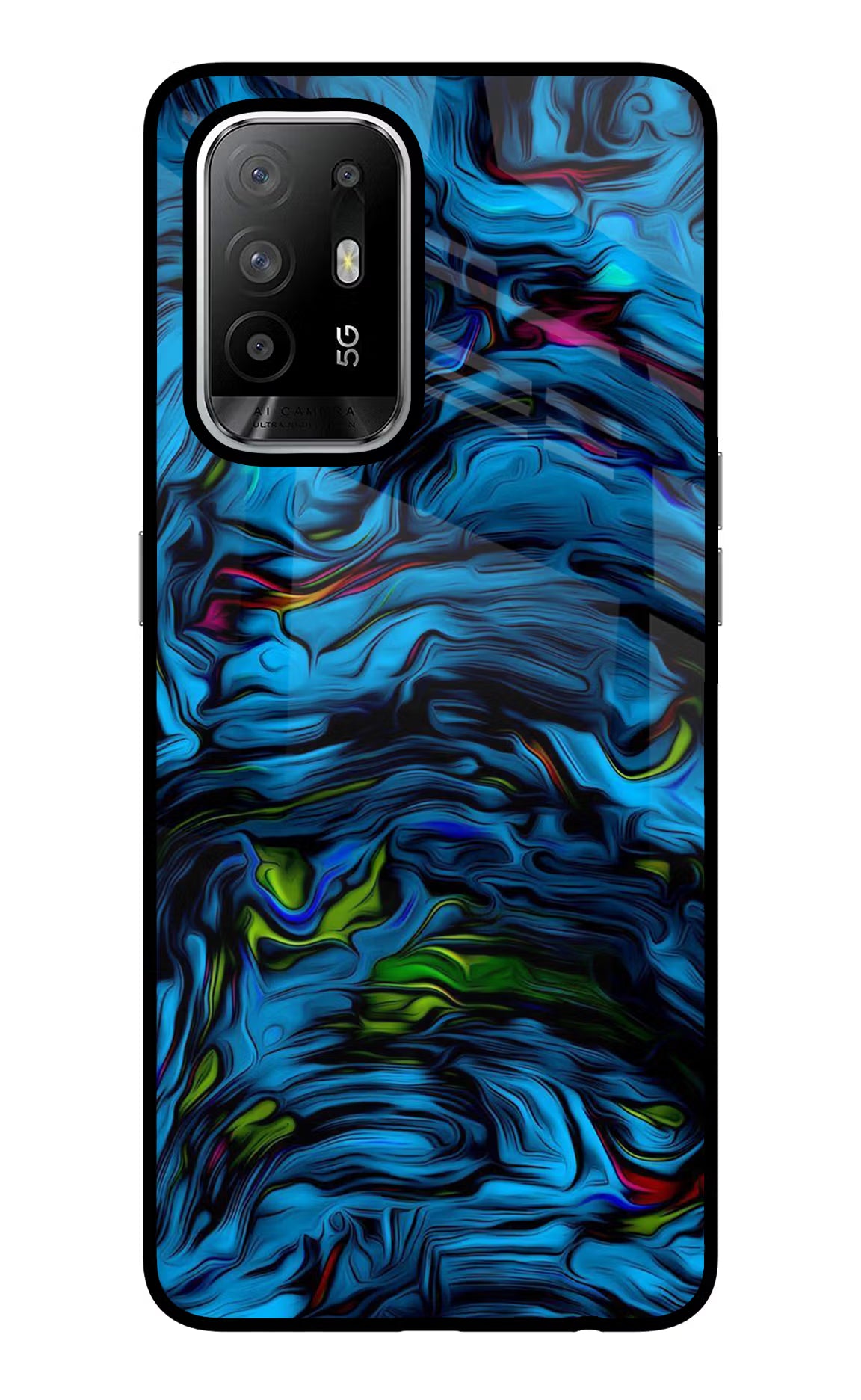Dark Blue Abstract Oppo F19 Pro+ Glass Case Back Cover by Casekaro