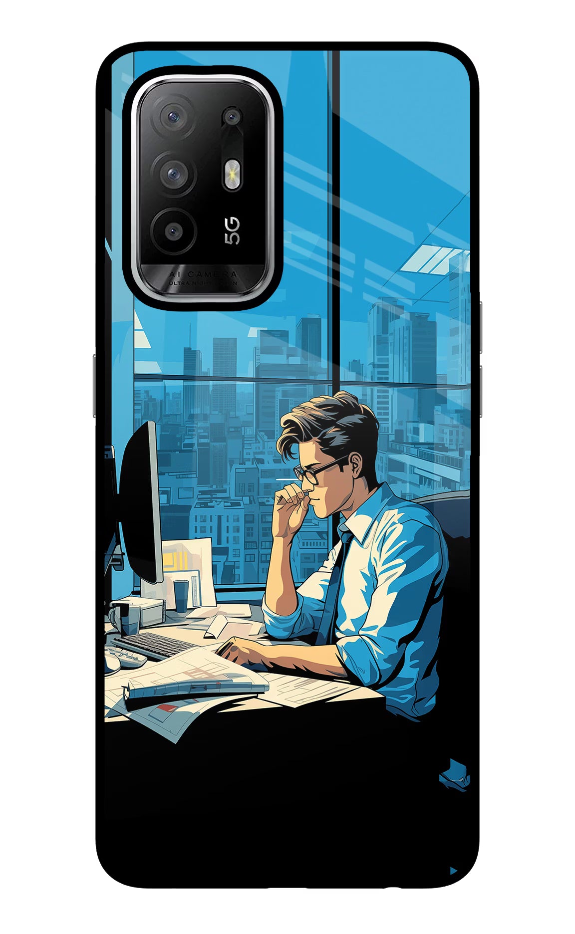 Focused Hustler (AI Generated) Oppo F19 Pro+ Glass Case Back Cover by Casekaro