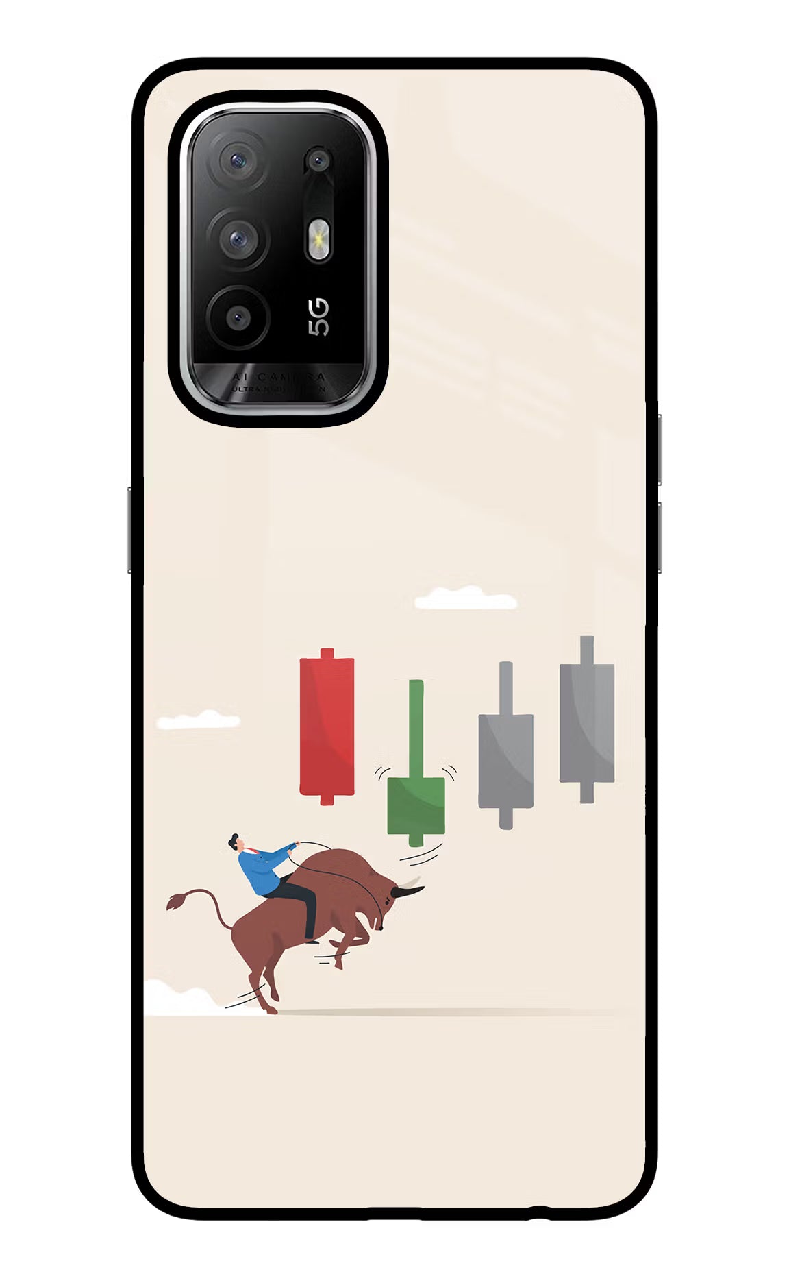 Bull Trading Momentum Oppo F19 Pro+ Glass Case Back Cover by Casekaro