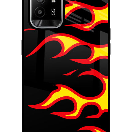 Side Sweep Flames Oppo F19 Pro+ Glass Case Back Cover by Casekaro