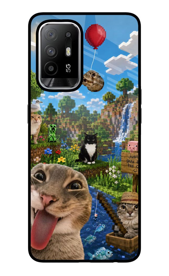 Minecraft Cat Chaos Oppo F19 Pro+ Glass Case