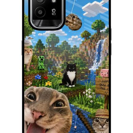 Minecraft Cat Chaos Oppo F19 Pro+ Glass Case Back Cover by Casekaro