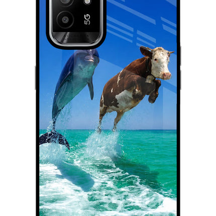 Dolphin vs Cow Oppo F19 Pro+ Glass Case Back Cover by Casekaro