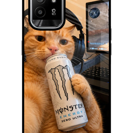 Gamer Cat Energy Oppo F19 Pro+ Glass Case Back Cover by Casekaro