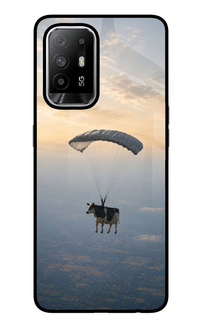Skydiving Cow Oppo F19 Pro+ Glass Case