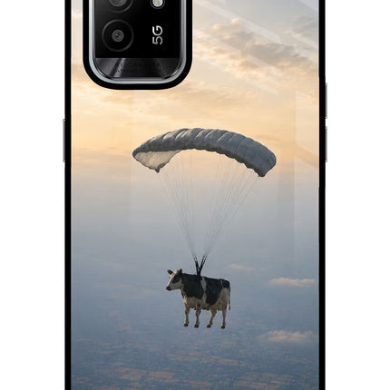 Skydiving Cow Oppo F19 Pro+ Glass Case Back Cover by Casekaro