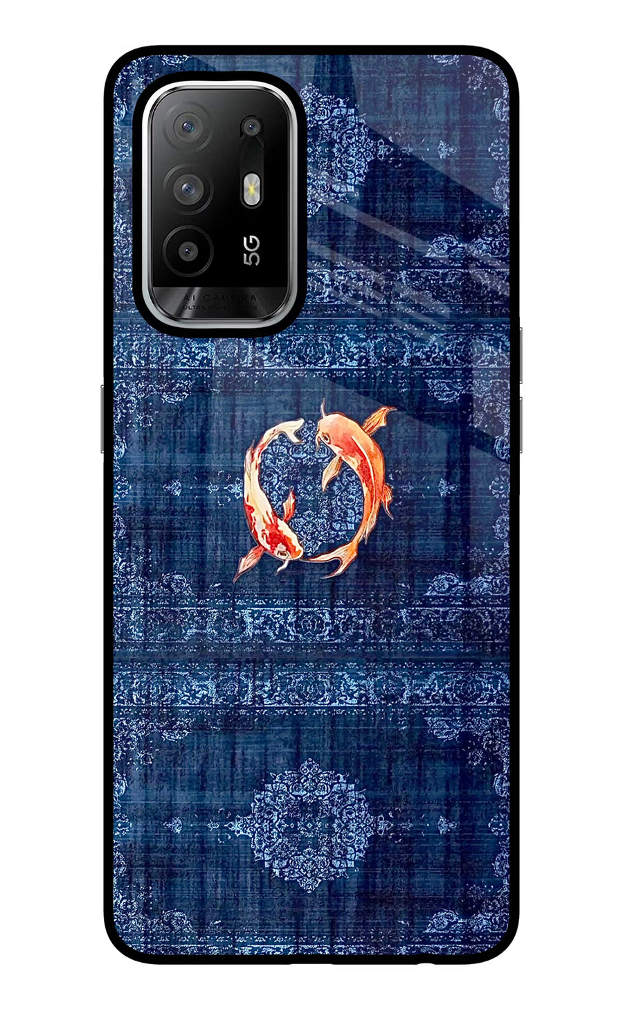 Koi Blue Oppo F19 Pro+ Back Cover, Glass case