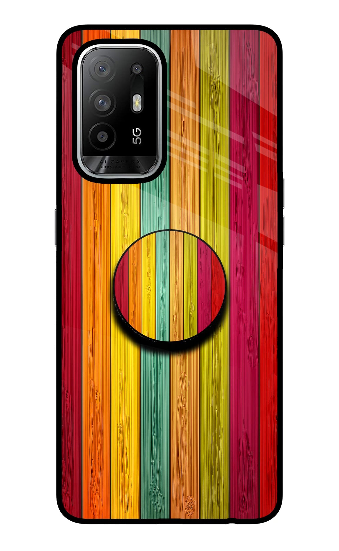 Multicolor Wooden Oppo F19 Pro+ Glass Case