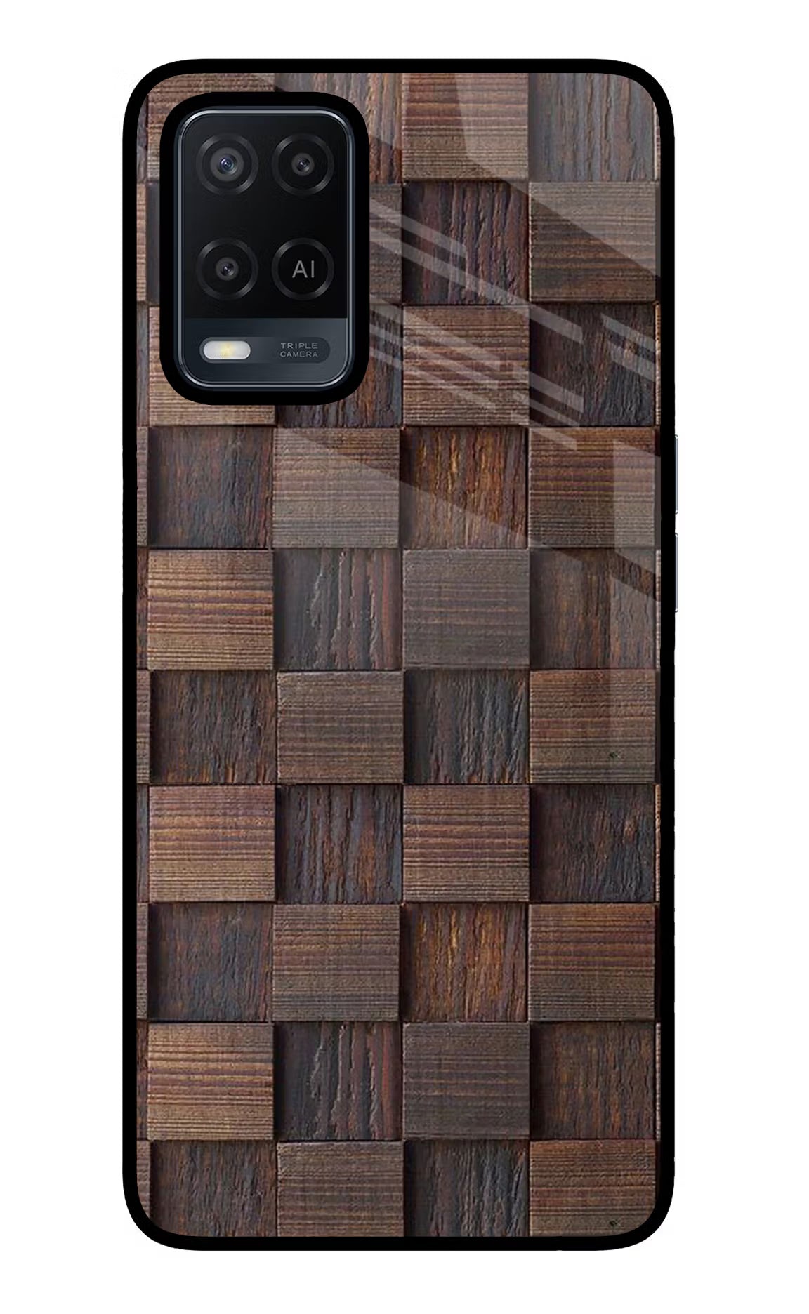 Wooden Cube Design Oppo A54 Glass Case Back Cover by Casekaro