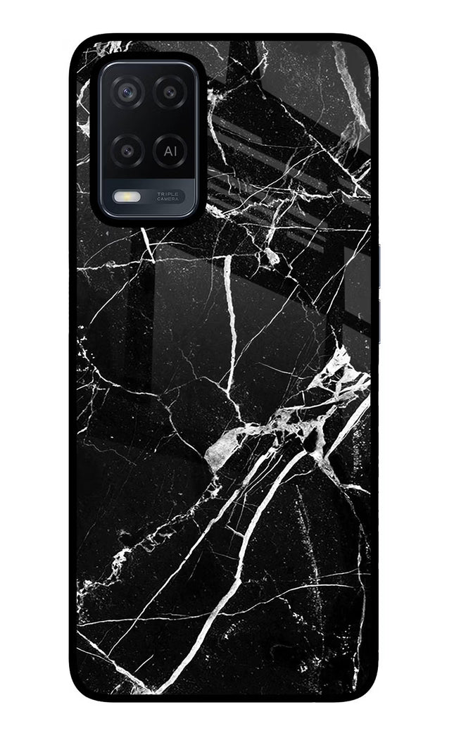 Black Marble Pattern Oppo A54 Glass Case Back Cover by Casekaro