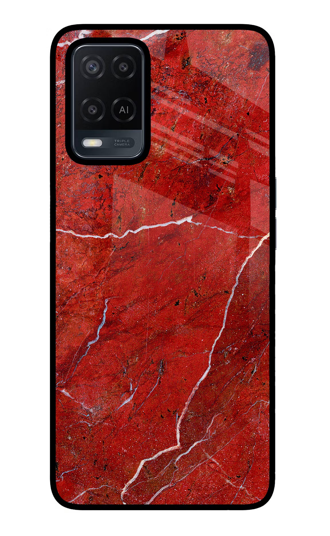 Red Marble Design Oppo A54 Glass Case Back Cover by Casekaro