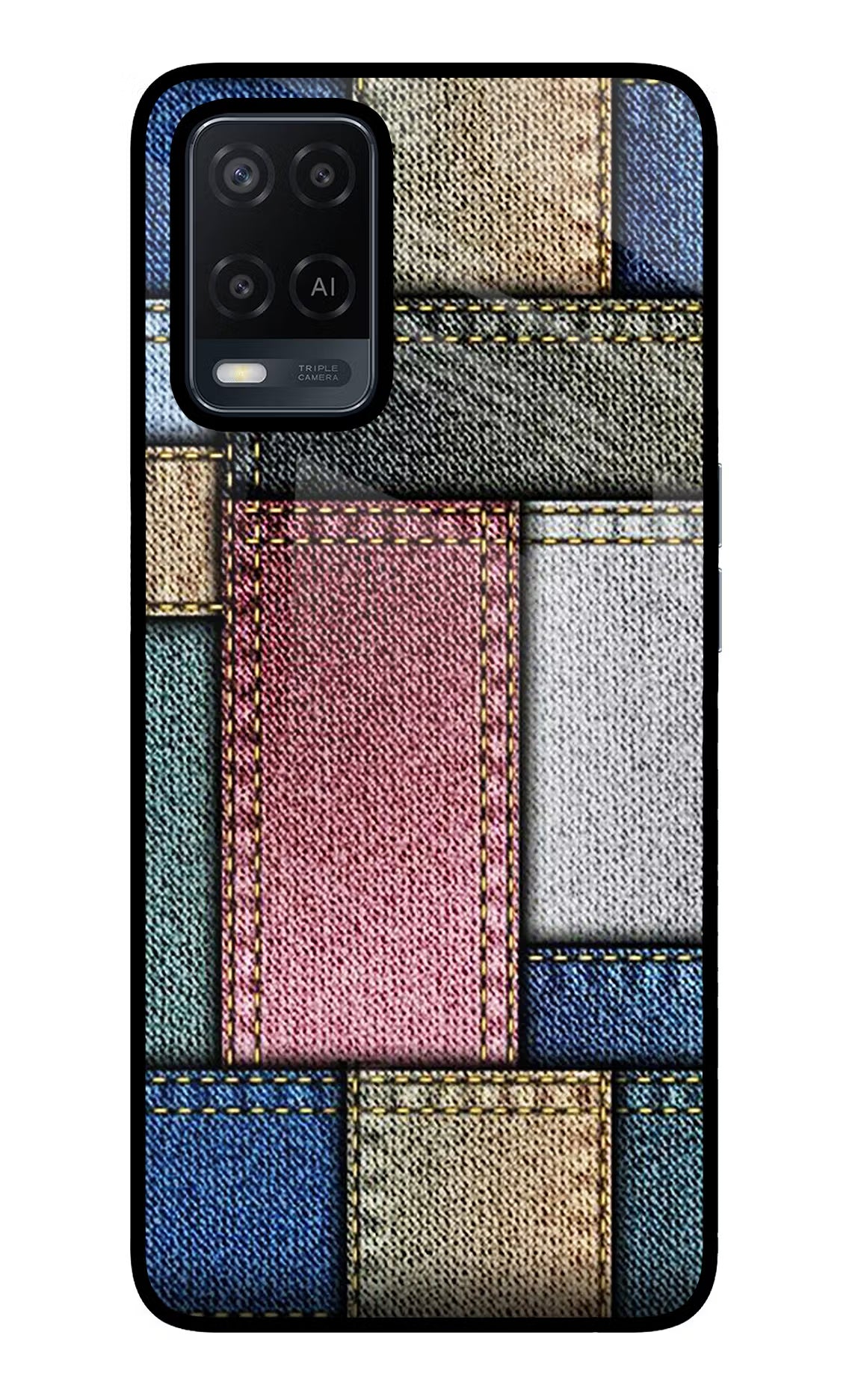 Multicolor Jeans Oppo A54 Glass Case Back Cover by Casekaro