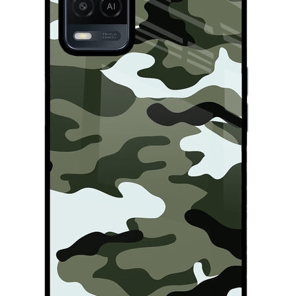 Camouflage Oppo A54 Glass Case Back Cover by Casekaro