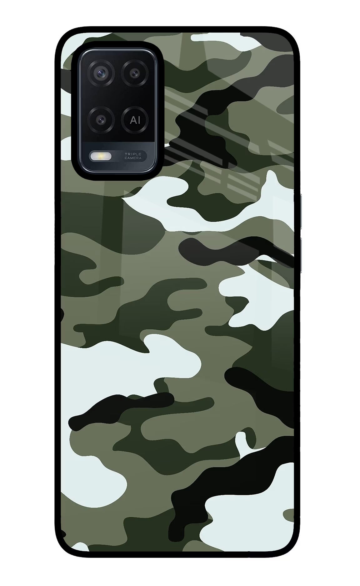 Camouflage Oppo A54 Glass Case Back Cover by Casekaro