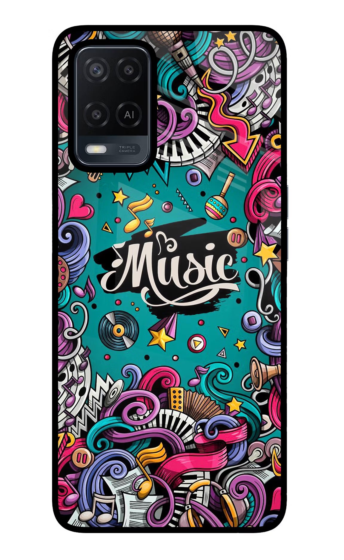 Music Graffiti Oppo A54 Glass Case Back Cover by Casekaro