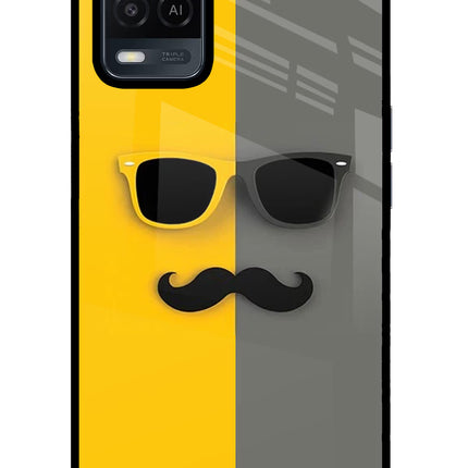 Sunglasses with Mustache Oppo A54 Glass Case Back Cover by Casekaro
