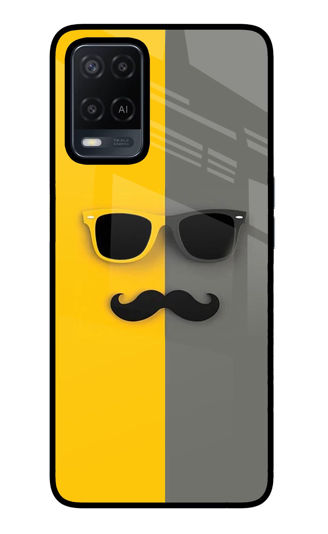 Sunglasses with Mustache Oppo A54 Glass Case Back Cover by Casekaro