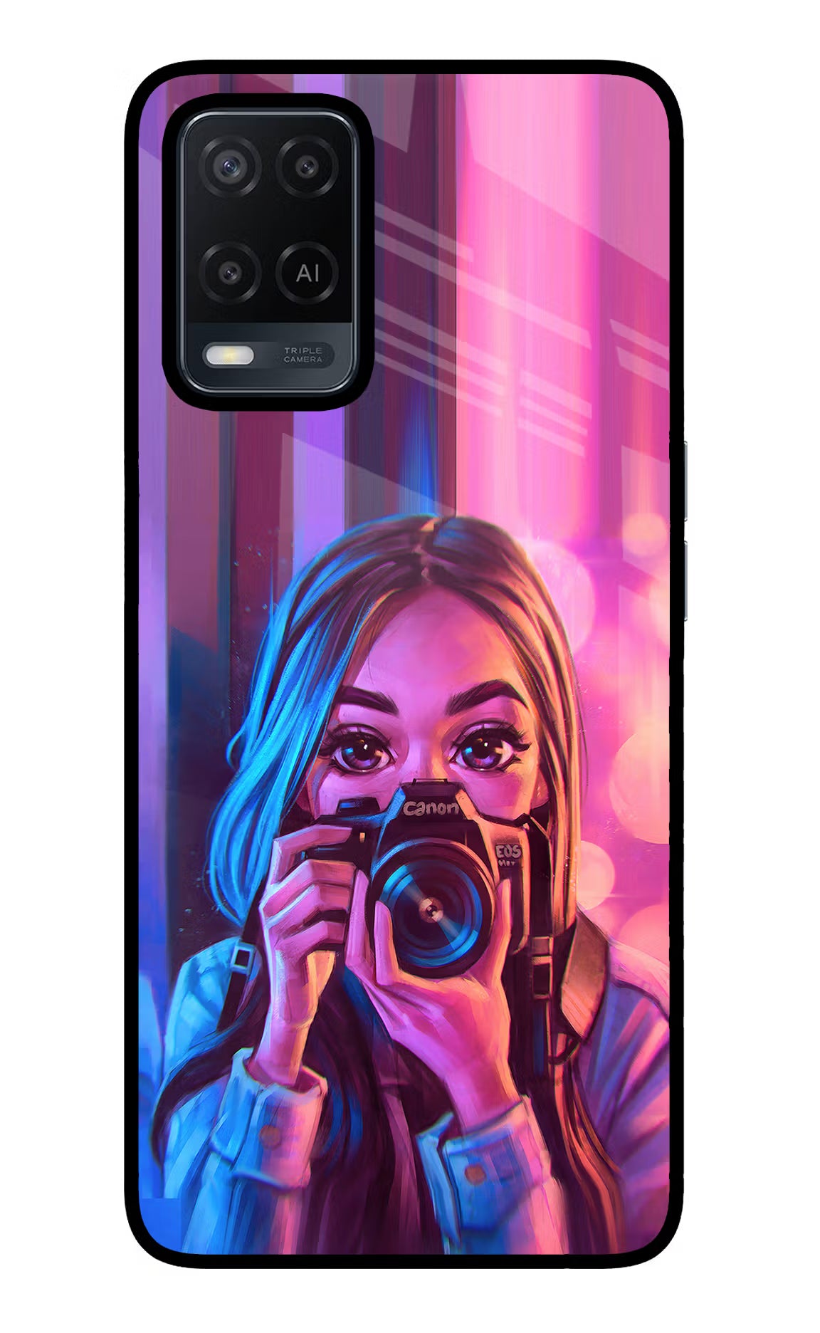 Girl Photographer Oppo A54 Glass Case Back Cover by Casekaro