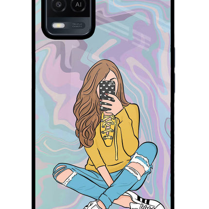 Selfie Girl Oppo A54 Glass Case Back Cover by Casekaro