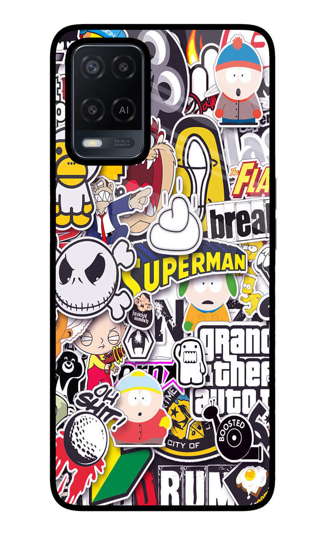 Sticker Bomb Oppo A54 Glass Case Back Cover by Casekaro
