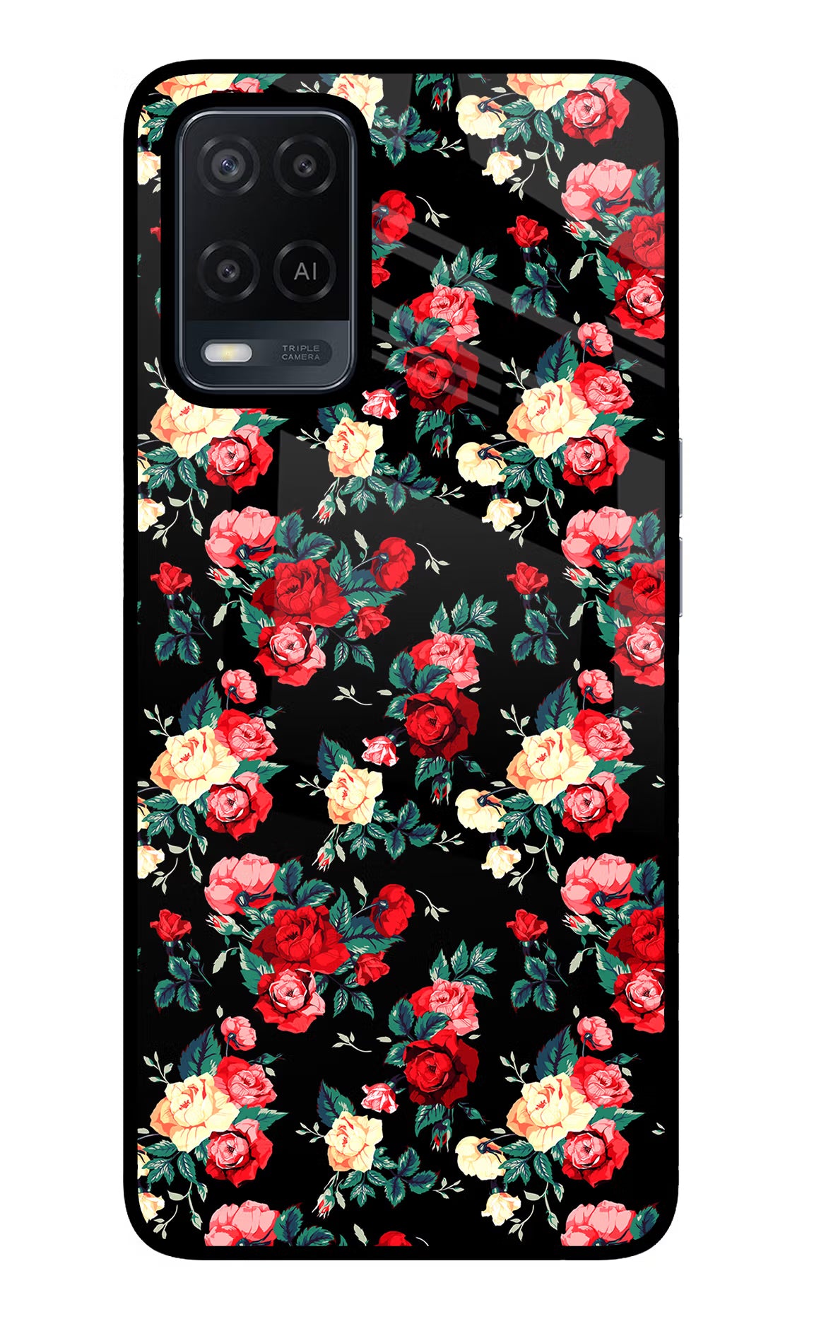Rose Pattern Oppo A54 Glass Case Back Cover by Casekaro