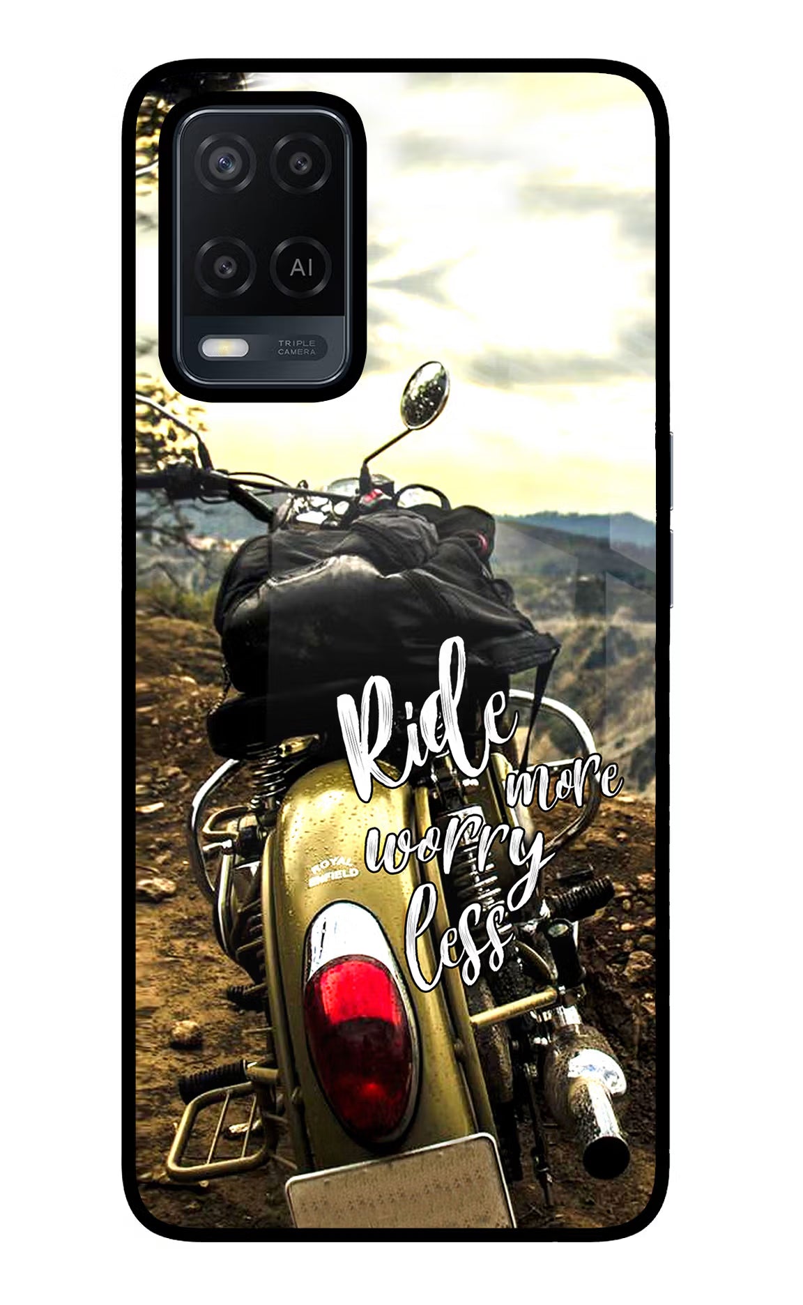 Ride More Worry Less Oppo A54 Glass Case Back Cover by Casekaro