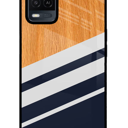 Blue and white wooden Oppo A54 Glass Case Back Cover by Casekaro