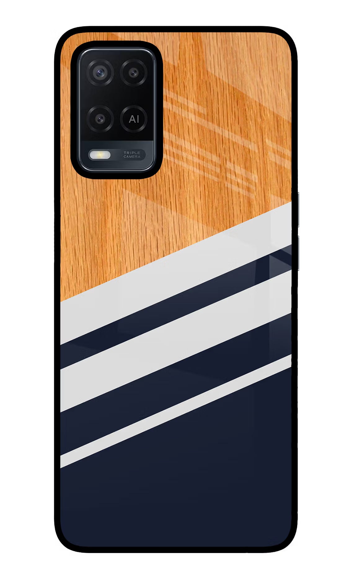 Blue and white wooden Oppo A54 Glass Case Back Cover by Casekaro