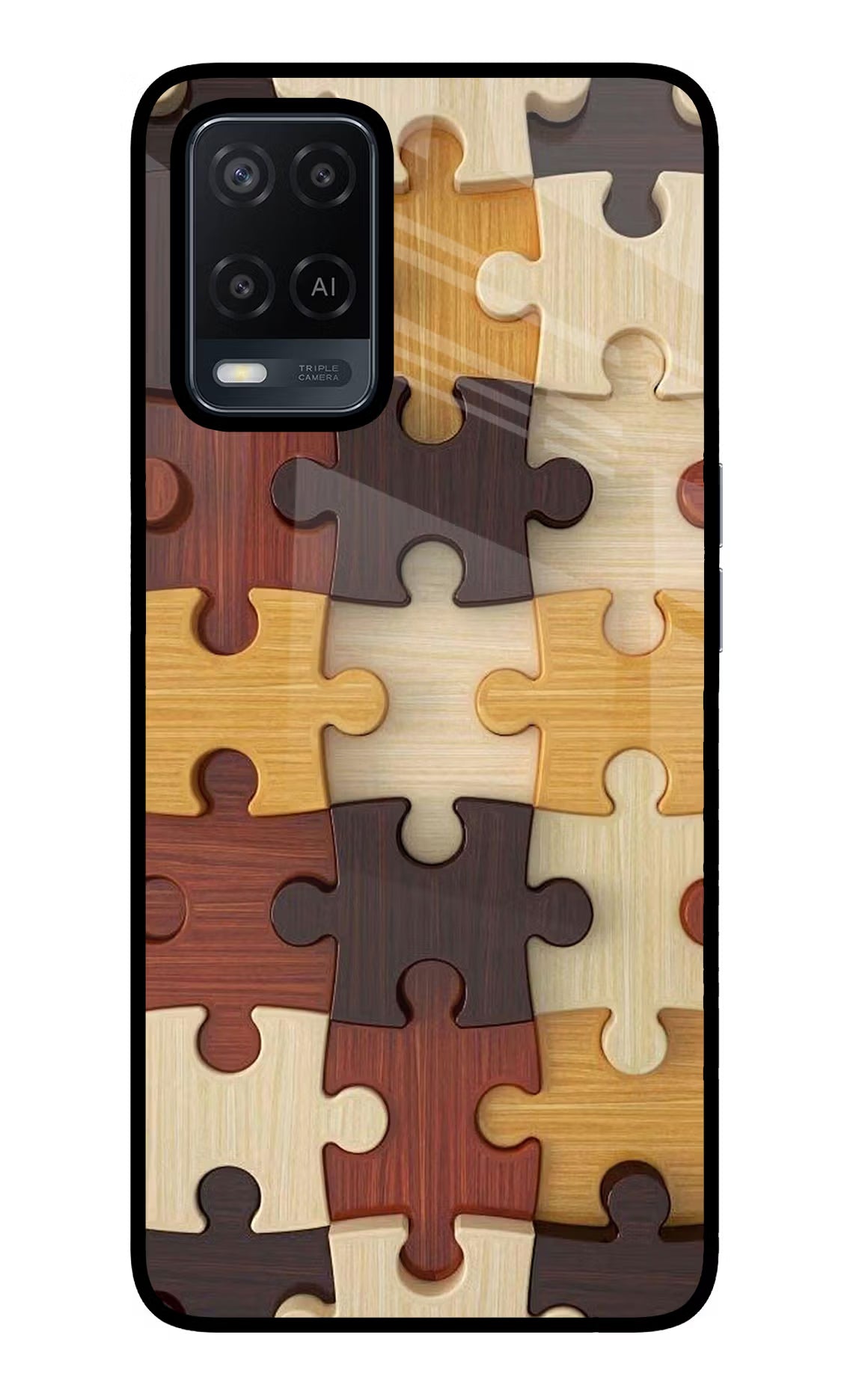 Wooden Puzzle Oppo A54 Glass Case Back Cover by Casekaro