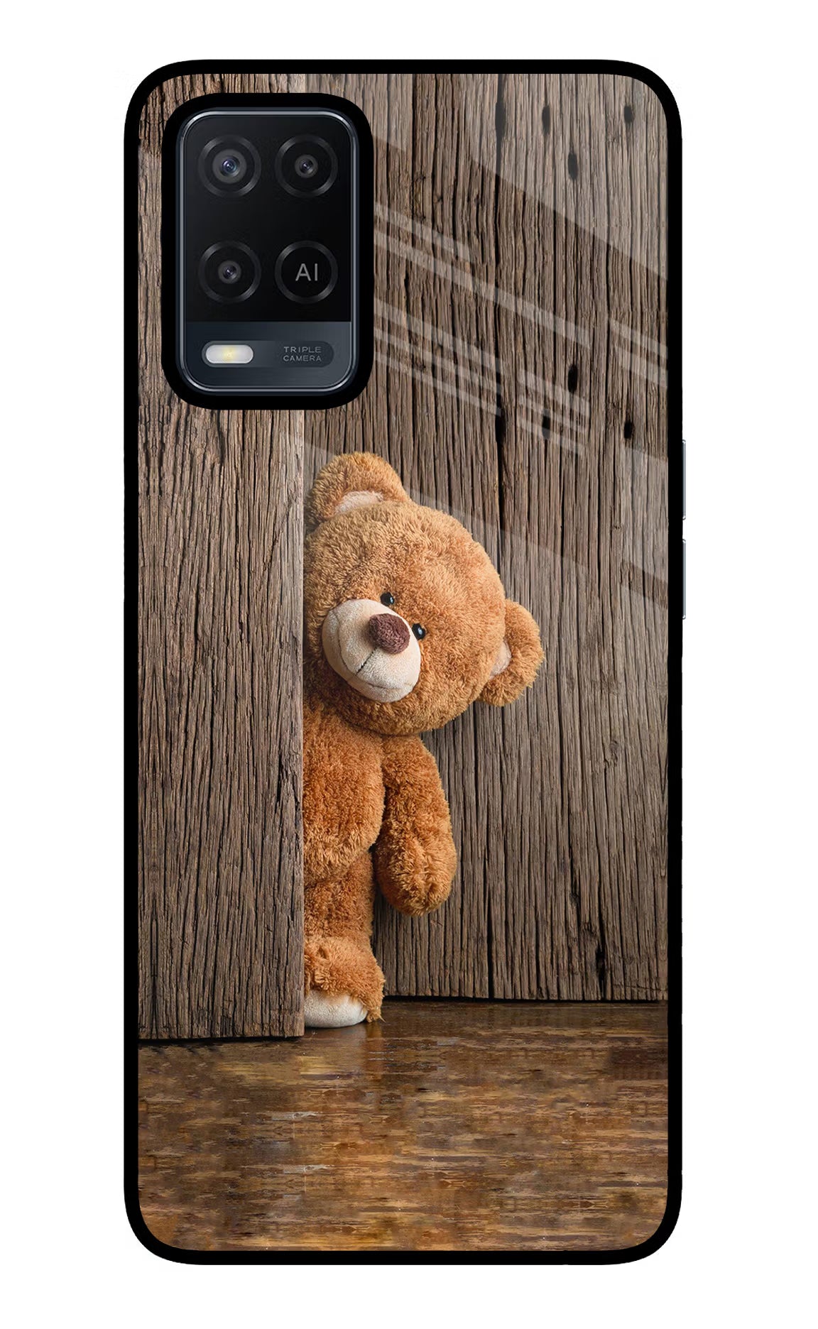 Teddy Wooden Oppo A54 Glass Case Back Cover by Casekaro