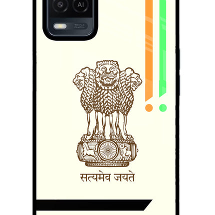 Satyamev Jayate Brown Logo Oppo A54 Glass Case Back Cover by Casekaro