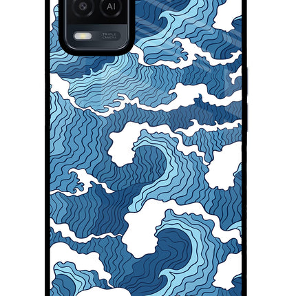 Blue Waves Oppo A54 Glass Case Back Cover by Casekaro
