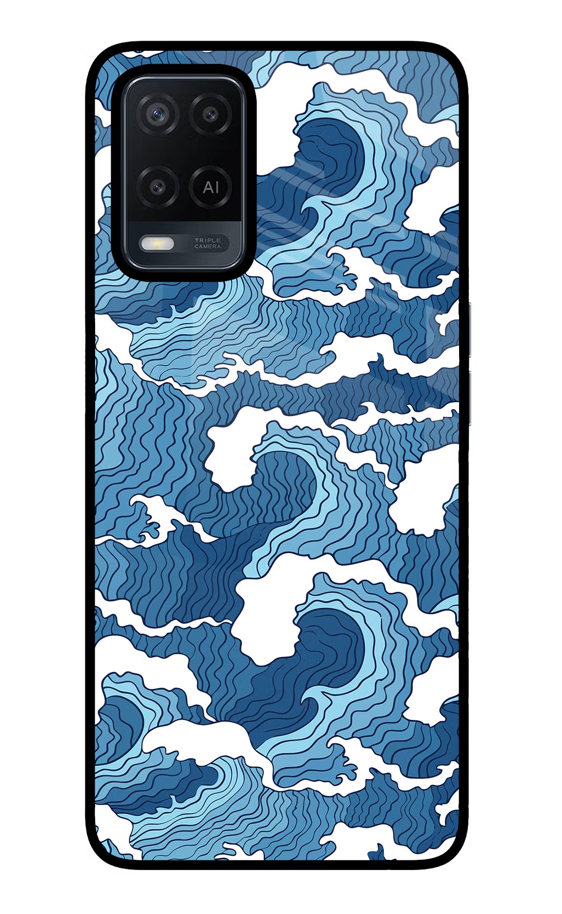 Blue Waves Oppo A54 Glass Case Back Cover by Casekaro