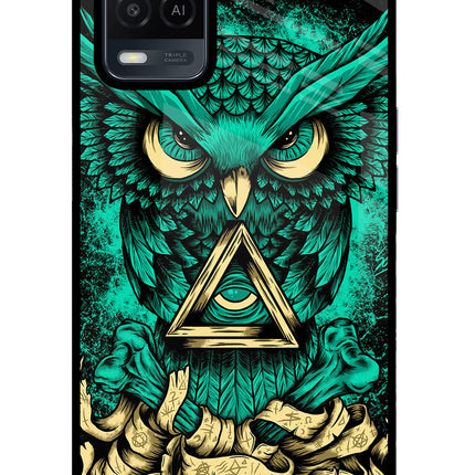 Green Owl Oppo A54 Glass Case Back Cover by Casekaro