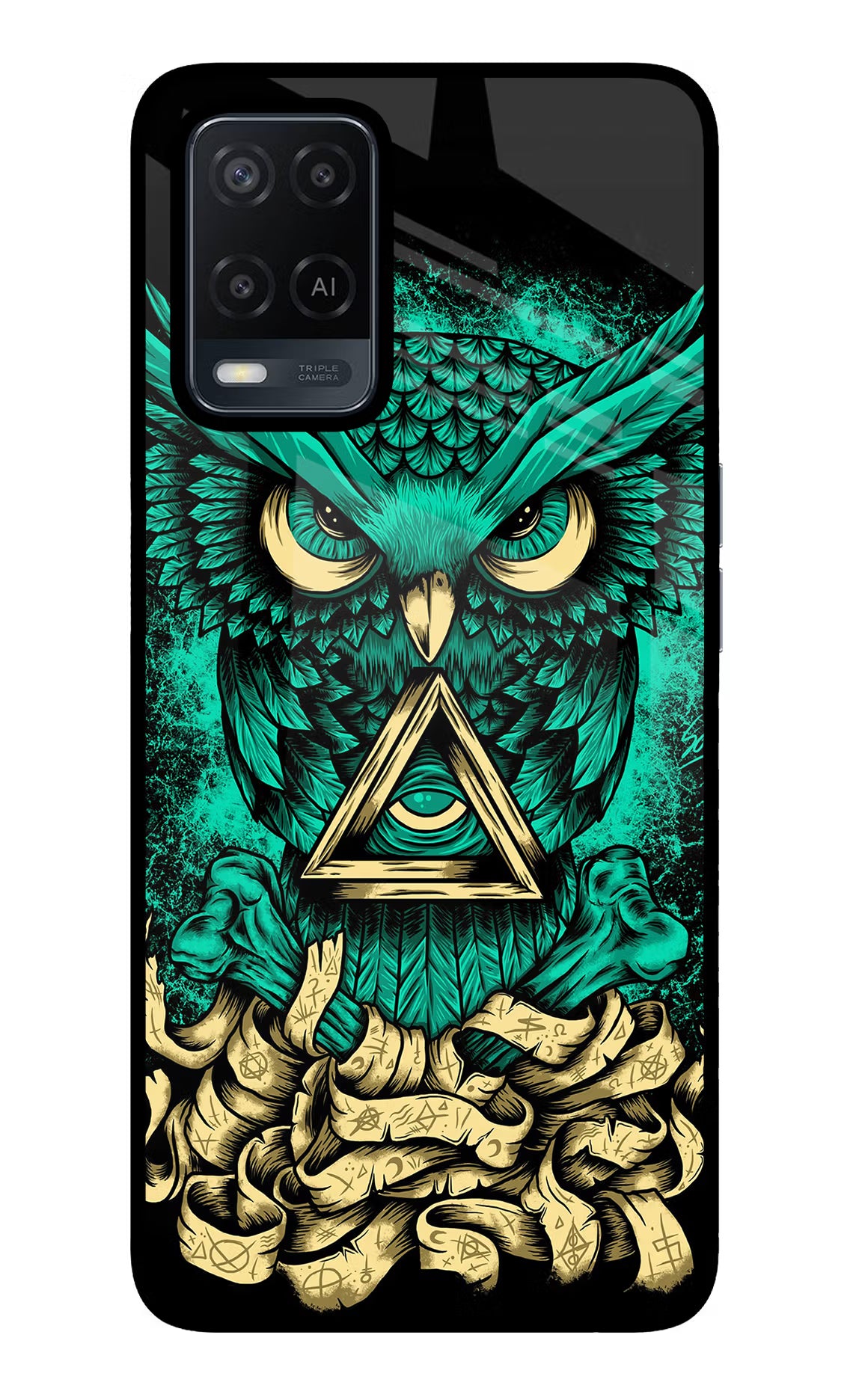Green Owl Oppo A54 Glass Case Back Cover by Casekaro