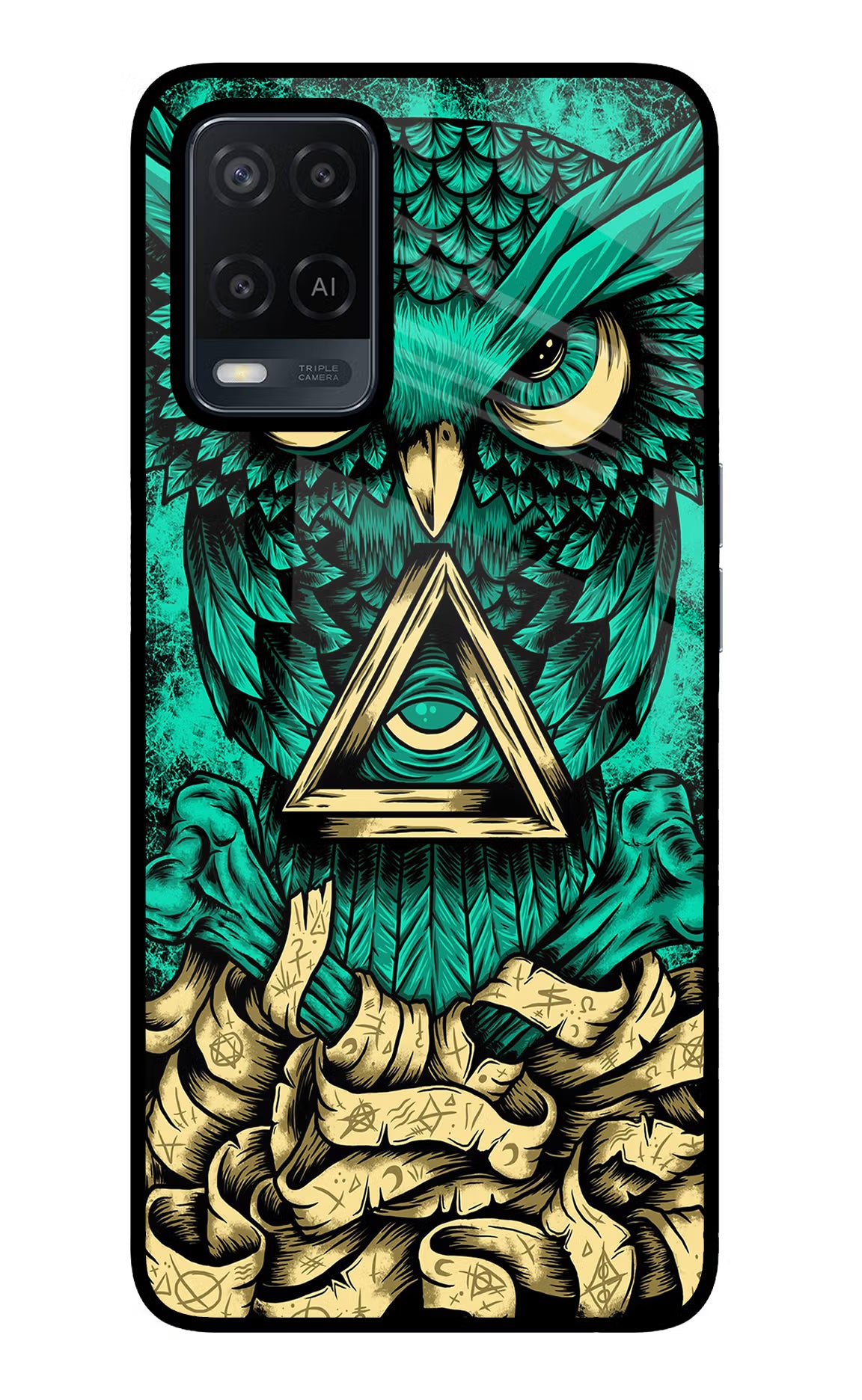 Green Owl Oppo A54 Glass Case Back Cover by Casekaro