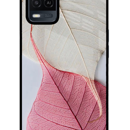 White Pink Leaf Oppo A54 Glass Case Back Cover by Casekaro
