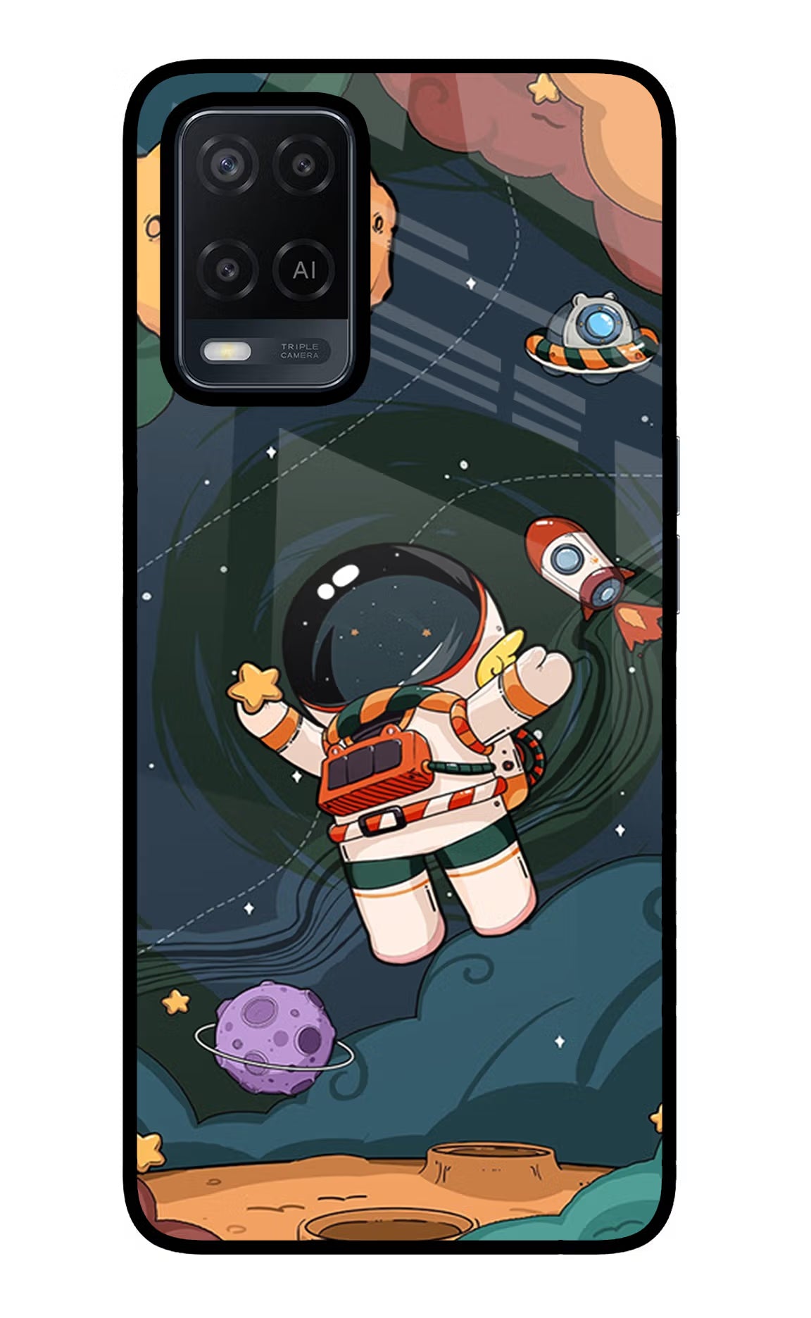 Cartoon Astronaut Oppo A54 Glass Case Back Cover by Casekaro